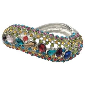 Multicolor Rhinestone Bling Fancy Funky Curved Colorful Hinged Bangle Bracelet
